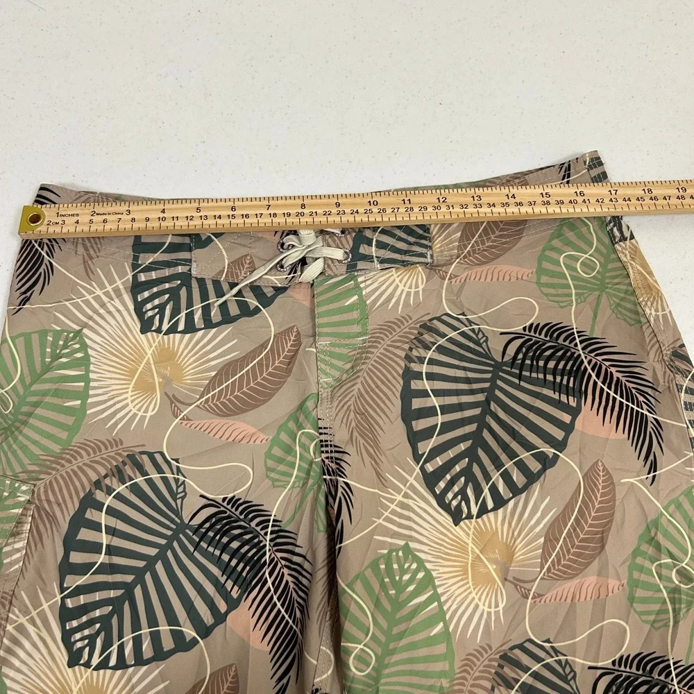 Maui Rippers Mens Size 8 Tropical Leaf Print Board Shorts Tan Green Surf Swim
